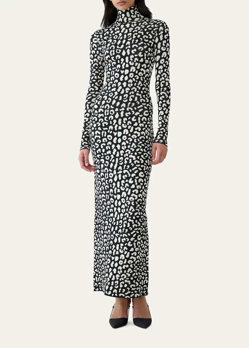 Carolina Herrera Long-Sleeve Leopard Maxi Turtleneck Dress | Thumbnail 2 Carolina Herrera Long-Sleeve Leopard Maxi Turtleneck Dress | Thumbnail 2