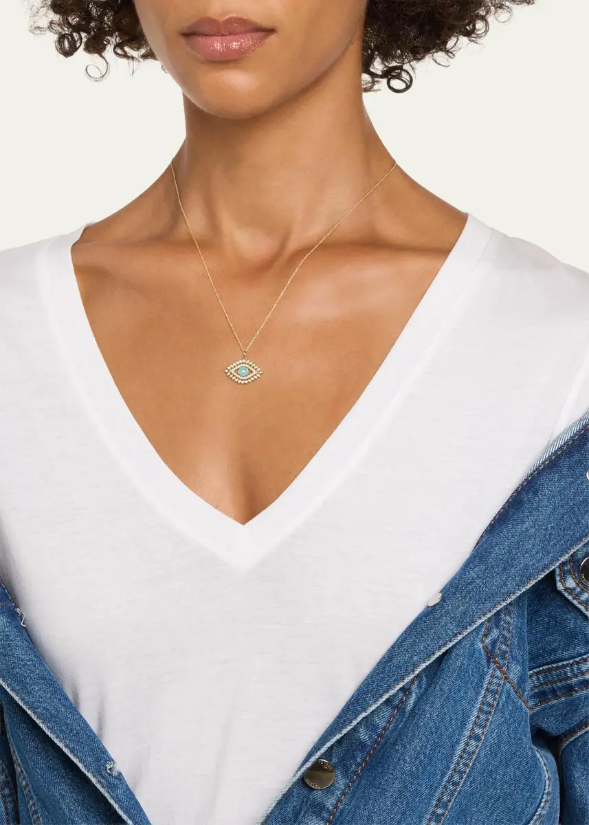 Sydney Evan 14K Diamond and Turquoise Evil Eye Marquise Necklace | Thumbnail 2 Sydney Evan 14K Diamond and Turquoise Evil Eye Marquise Necklace | Thumbnail 2