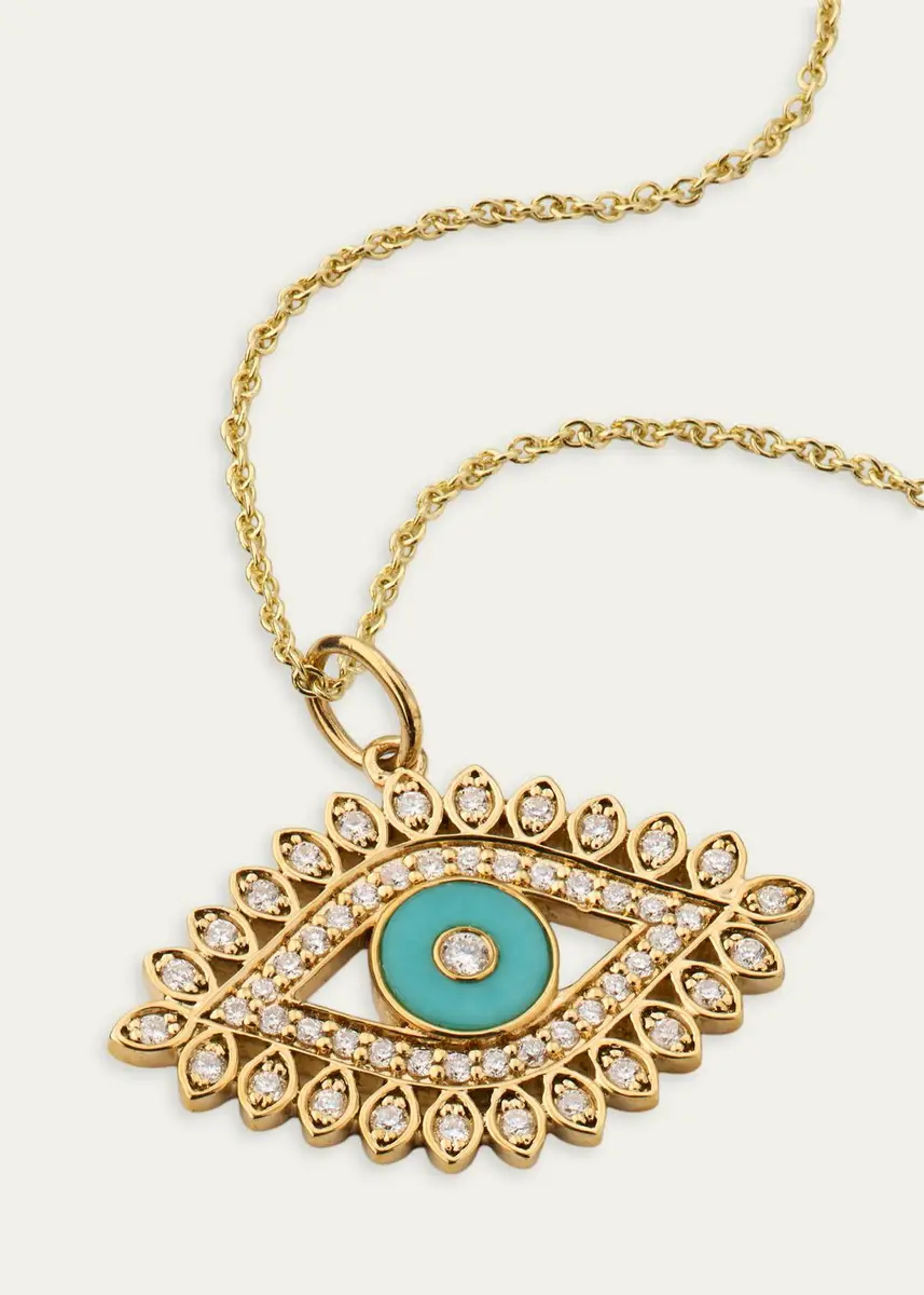 Sydney Evan 14K Diamond and Turquoise Evil Eye Marquise Necklace | Thumbnail 3 Sydney Evan 14K Diamond and Turquoise Evil Eye Marquise Necklace | Thumbnail 3