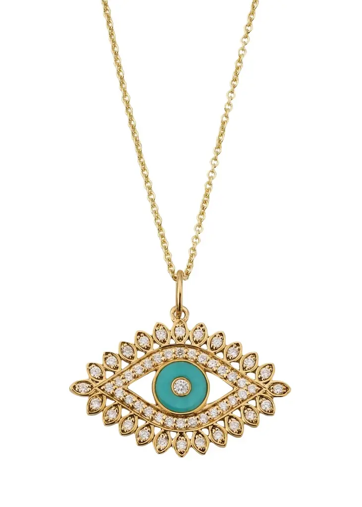 Sydney Evan 14K Diamond and Turquoise Evil Eye Marquise Necklace