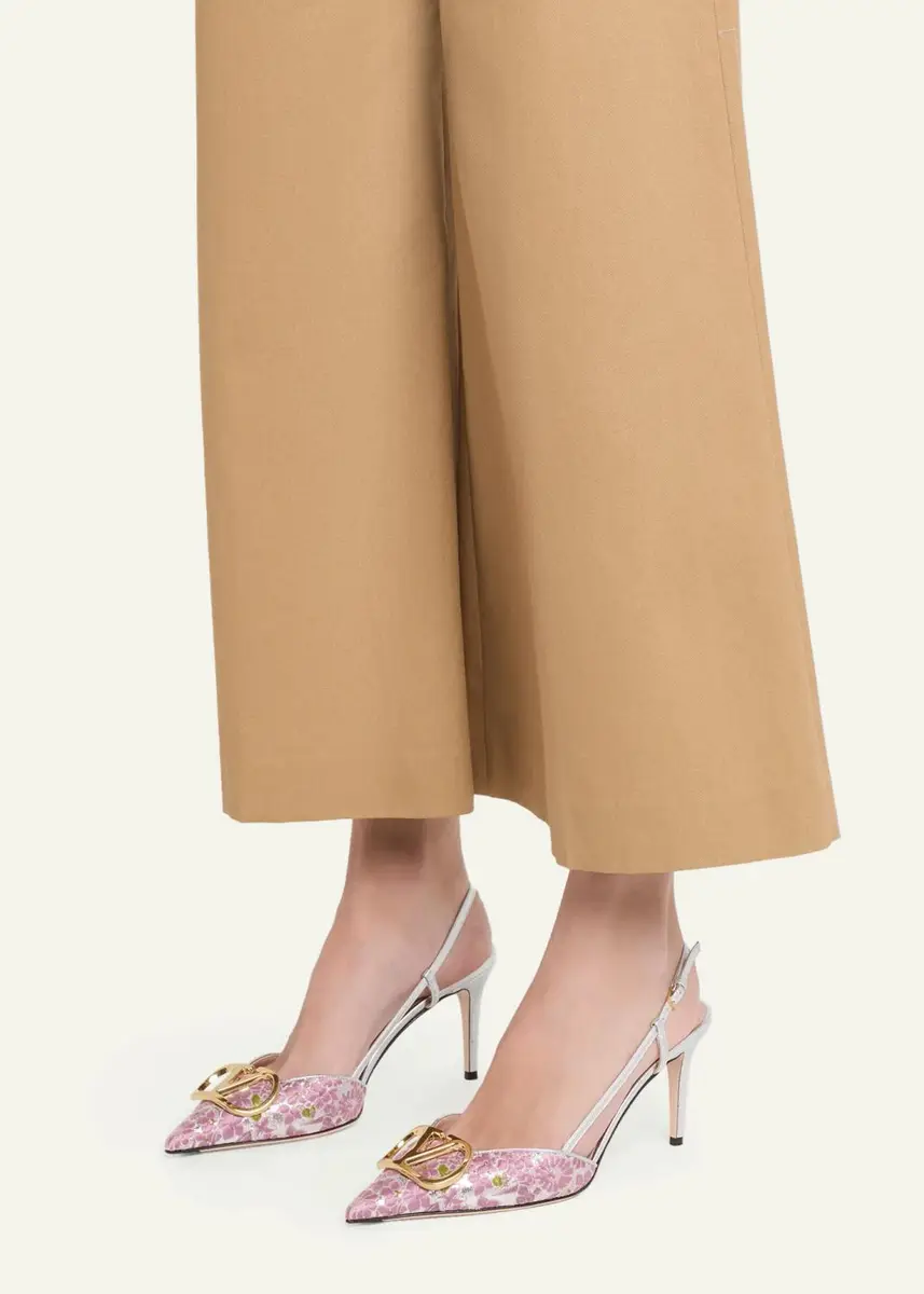 Valentino Garavani 80mm VLogo Floral Jacquard Slingback Pumps | Thumbnail 2