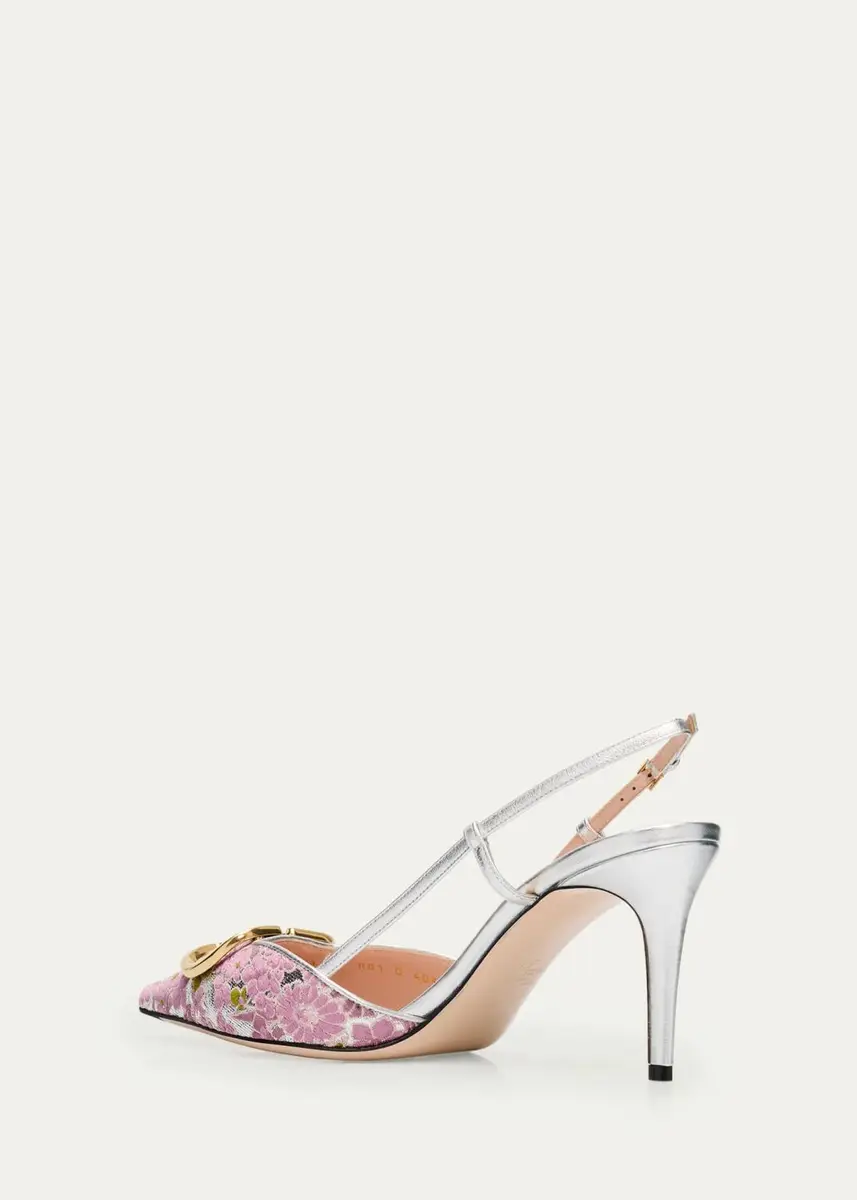 Valentino Garavani 80mm VLogo Floral Jacquard Slingback Pumps | Thumbnail 4