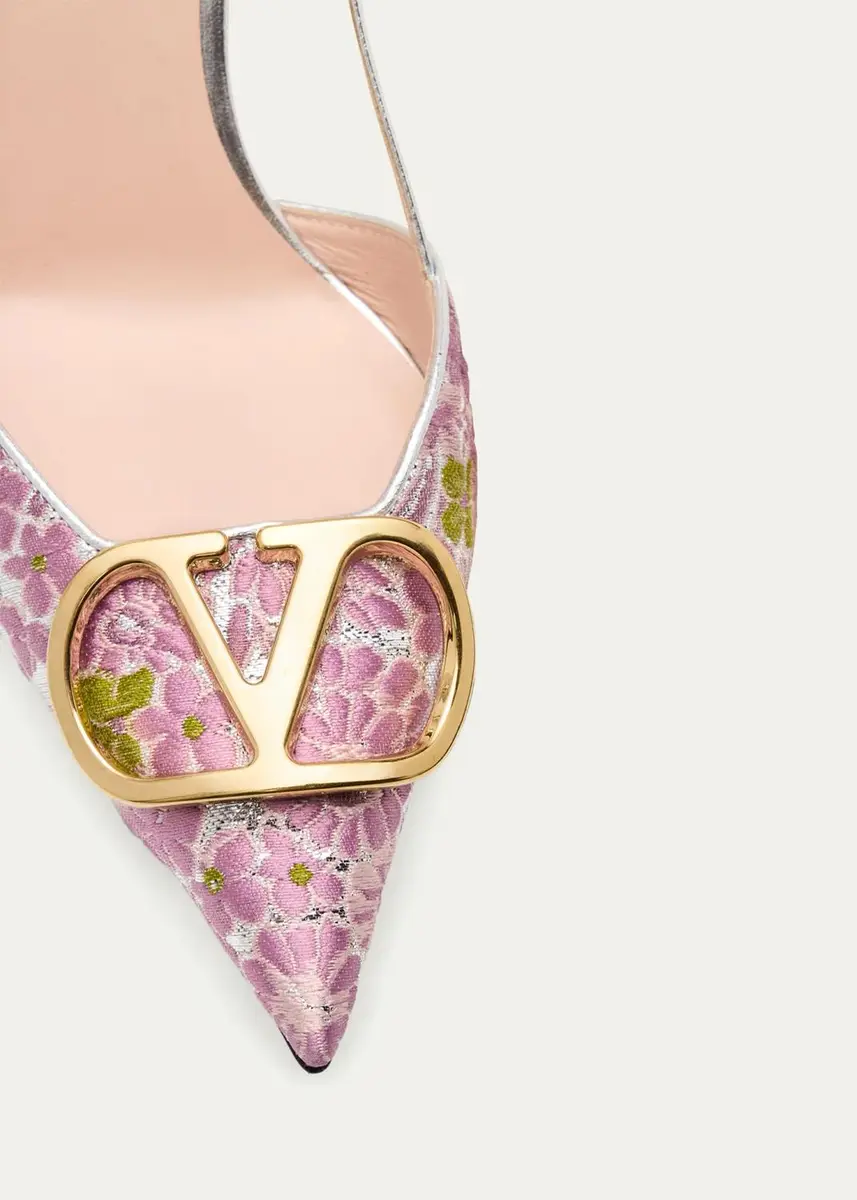 Valentino Garavani 80mm VLogo Floral Jacquard Slingback Pumps | Thumbnail 5