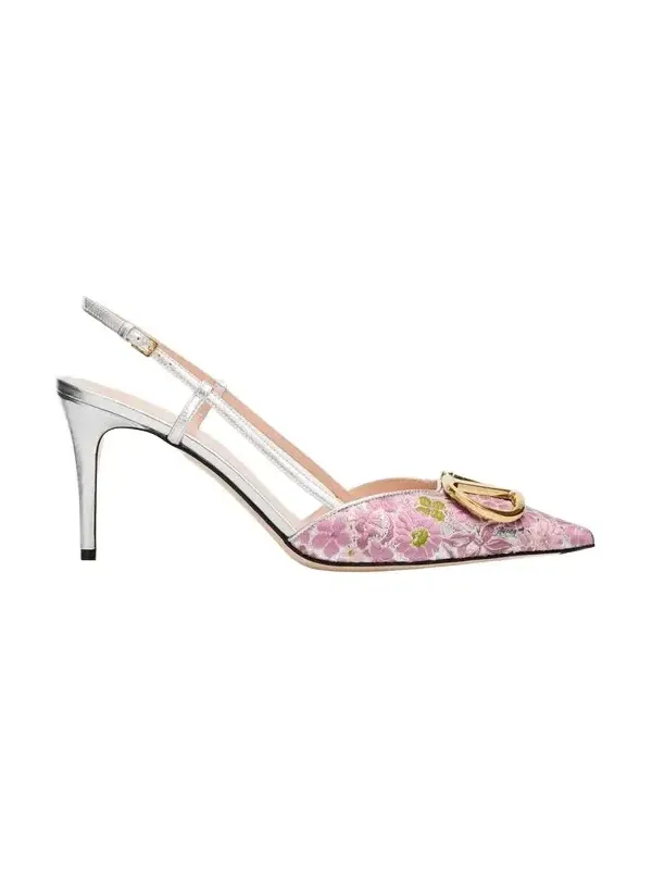 80mm VLogo Floral Jacquard Slingback Pumps 80mm VLogo Floral Jacquard Slingback Pumps