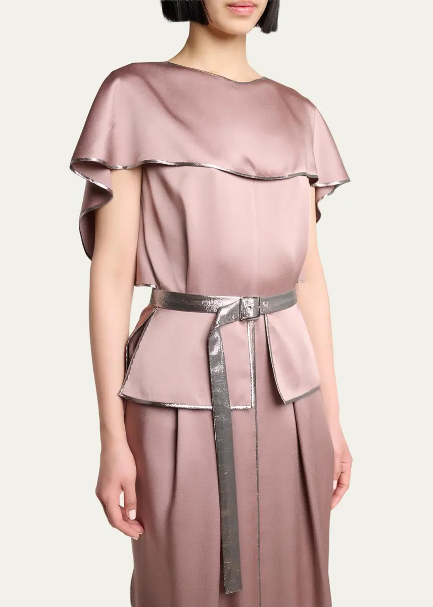 Lanvin Capelet-Sleeve Metallic Belted Satin Maxi Dress | Thumbnail 5 Lanvin Capelet-Sleeve Metallic Belted Satin Maxi Dress | Thumbnail 5