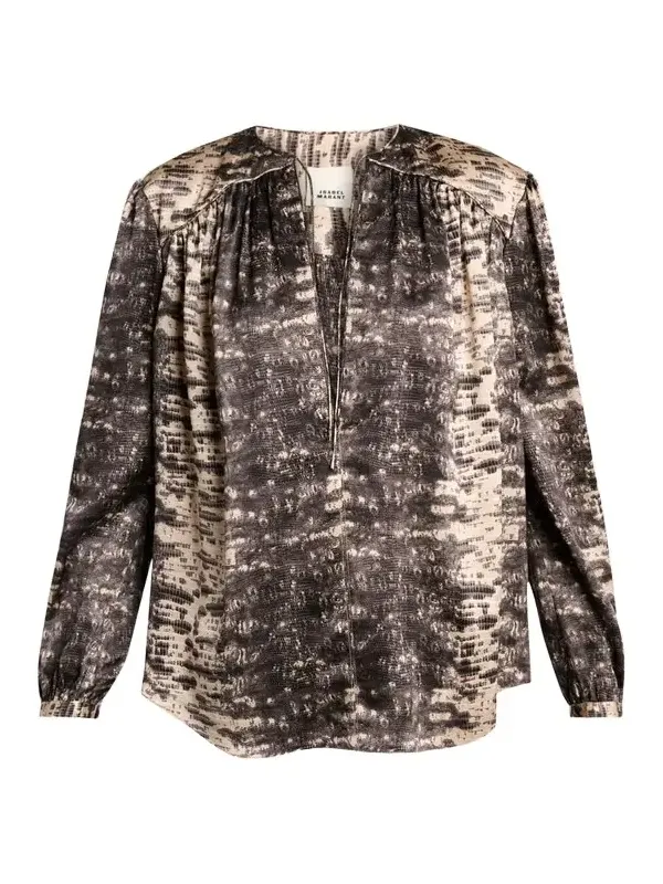 Laraya Snake-Print Silk Peasant Blouse Laraya Snake-Print Silk Peasant Blouse