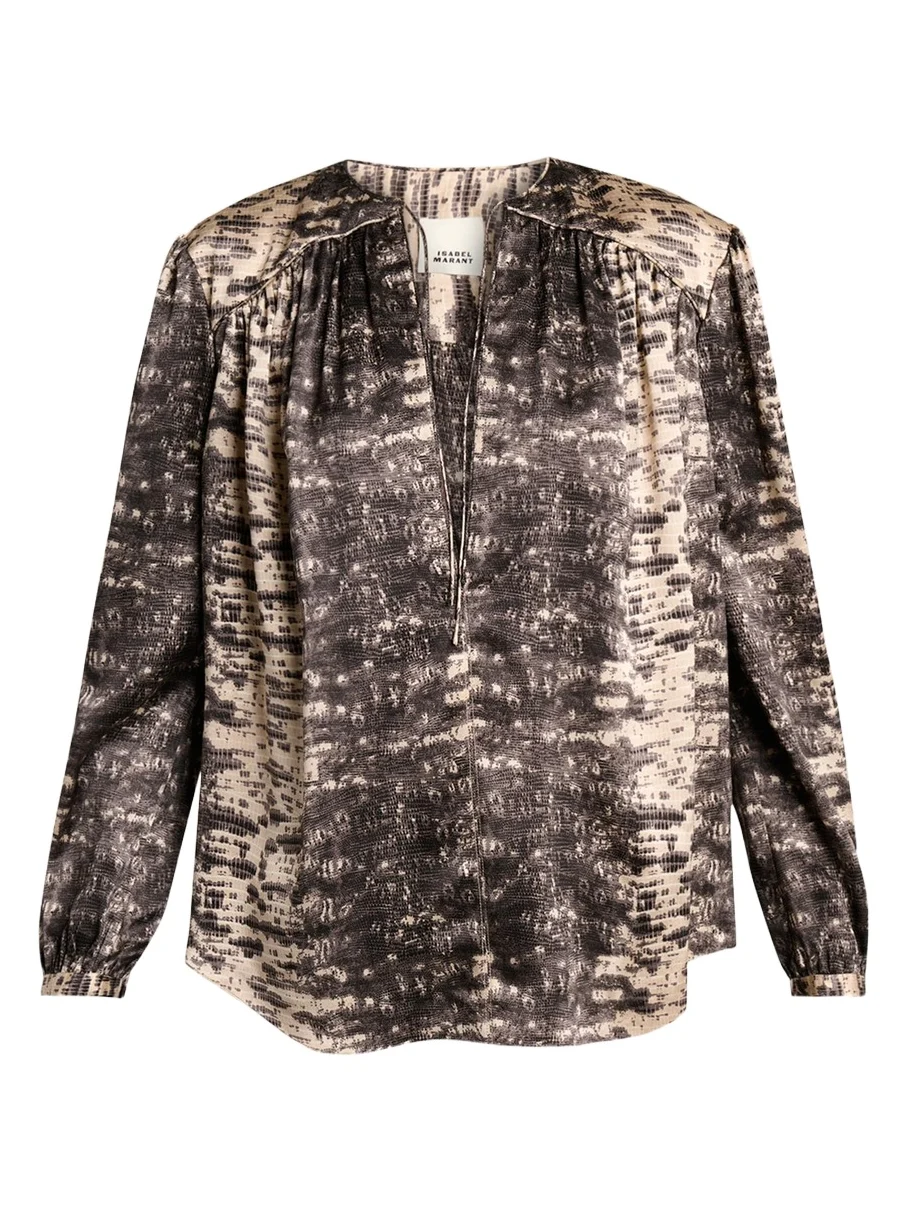 Laraya Snake-Print Silk Peasant Blouse