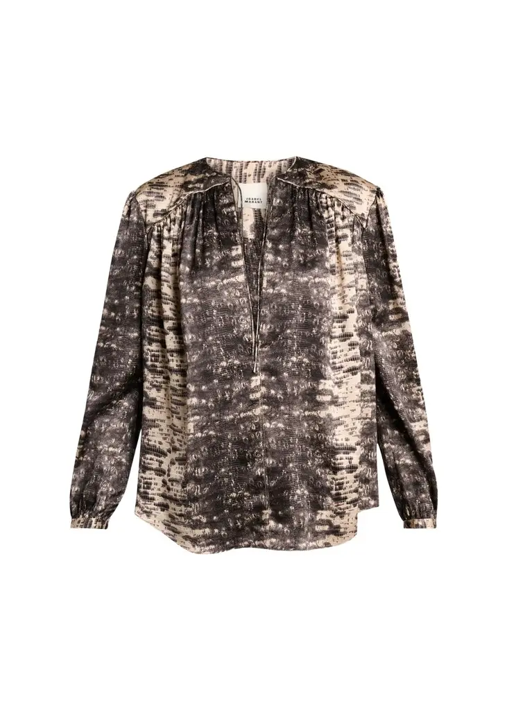 Isabel Marant Laraya Snake-Print Silk Peasant Blouse