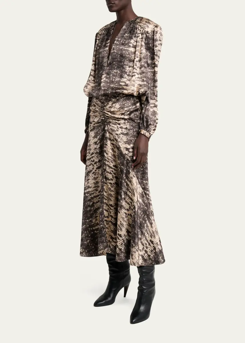 Isabel Marant Laren Python-Print Ruched Silk Midi Skirt | Thumbnail 2