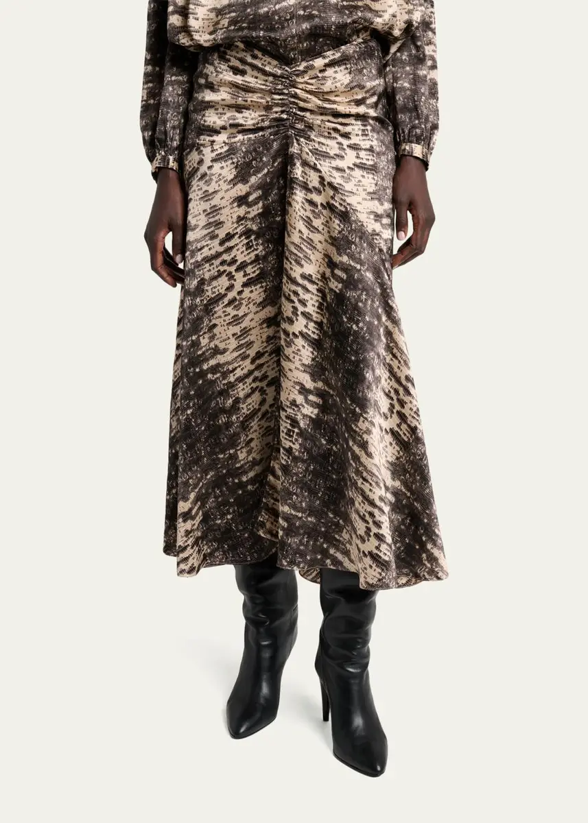 Isabel Marant Laren Python-Print Ruched Silk Midi Skirt | Thumbnail 4