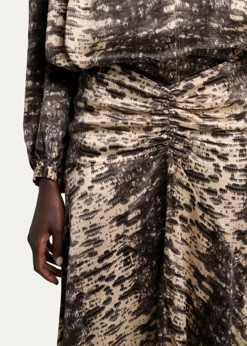 Isabel Marant Laren Python-Print Ruched Silk Midi Skirt | Thumbnail 5