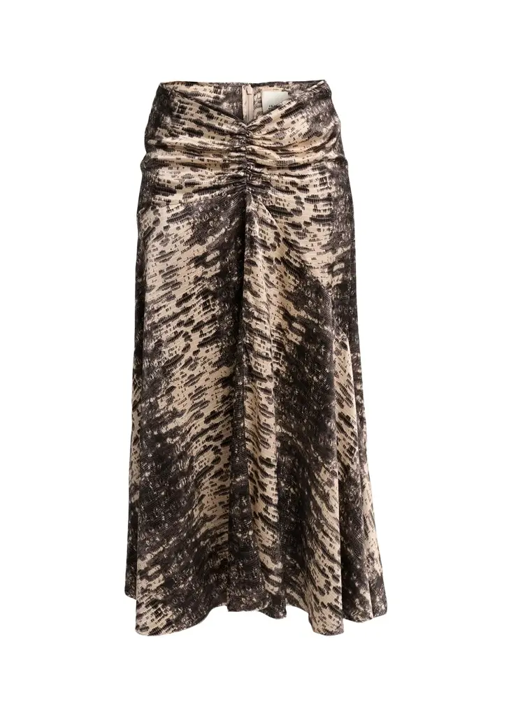 Isabel Marant Laren Python-Print Ruched Silk Midi Skirt