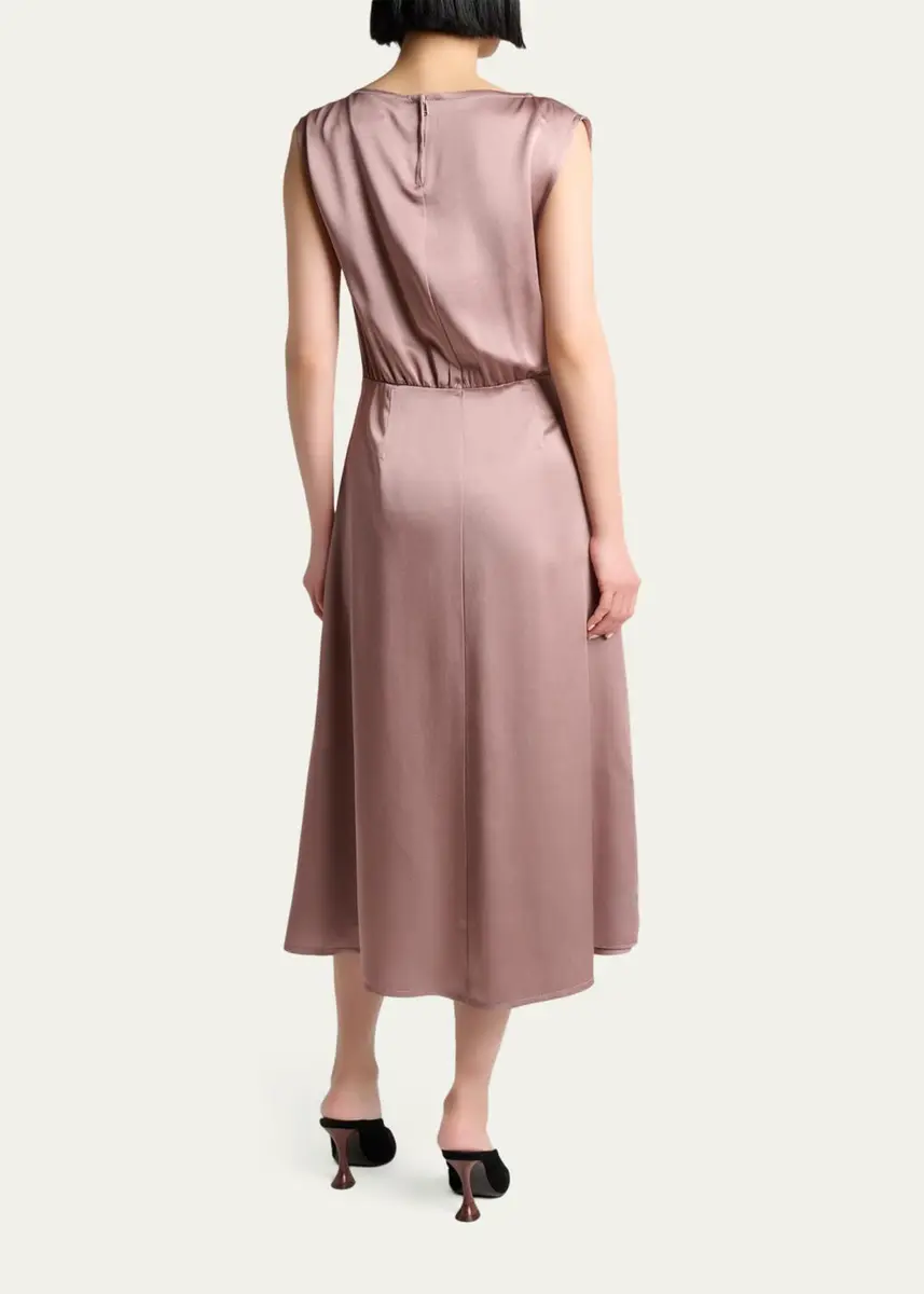 Lanvin Sleeveless Satin Butttoned Wrap Midi Dress | Thumbnail 3 Lanvin Sleeveless Satin Butttoned Wrap Midi Dress | Thumbnail 3