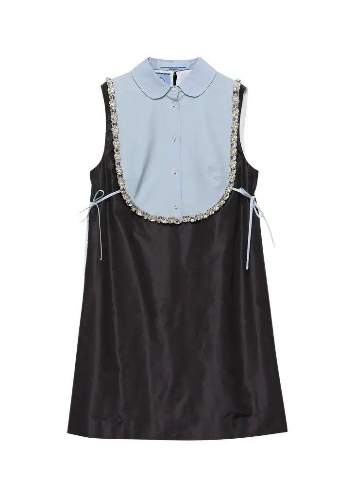 Prada Embellished Taffeta Collared Mini Dress