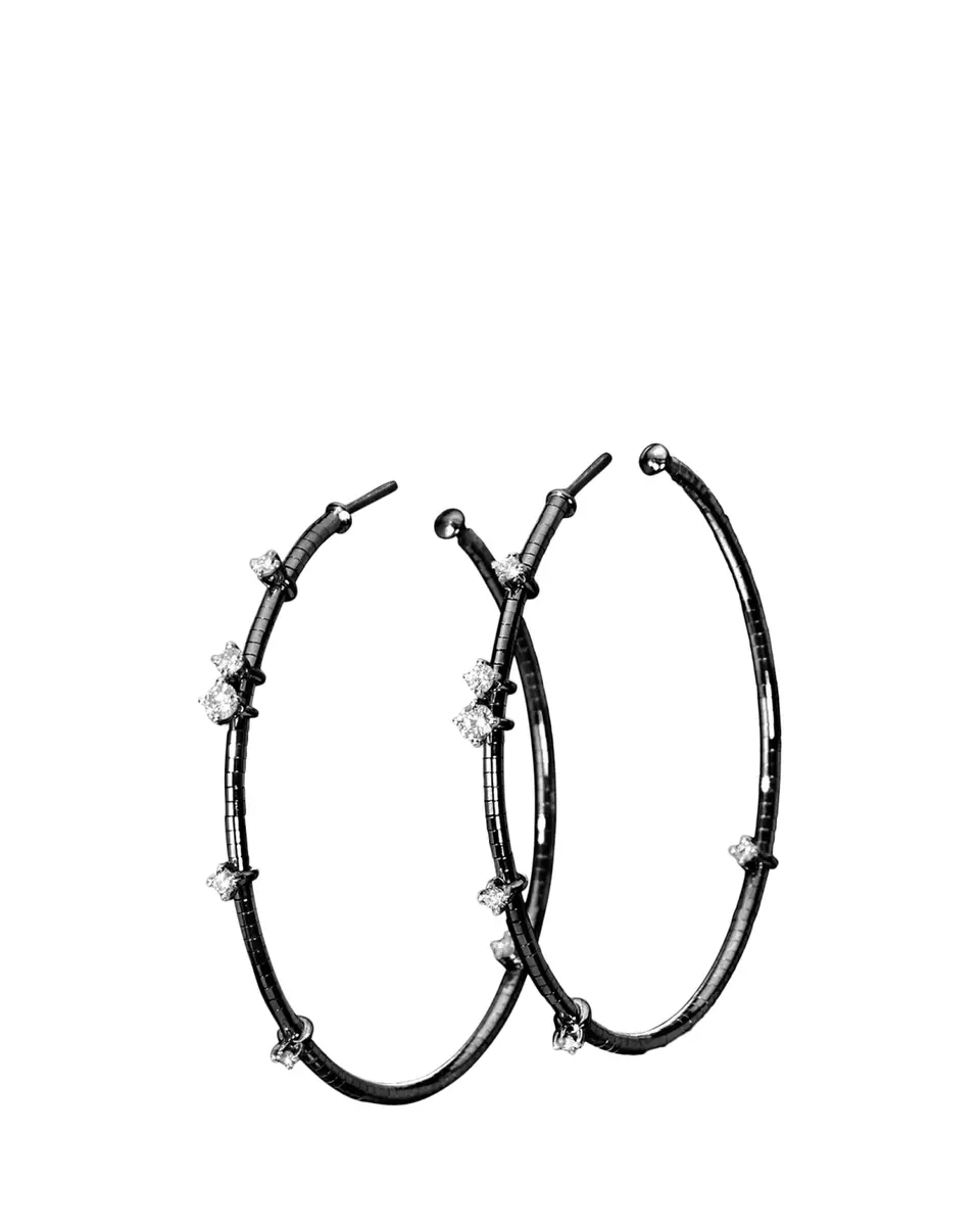 MATTIA CIELO 18K Black Gold and Titanium Diamond Hoop Earrings | Thumbnail 2 MATTIA CIELO 18K Black Gold and Titanium Diamond Hoop Earrings | Thumbnail 2