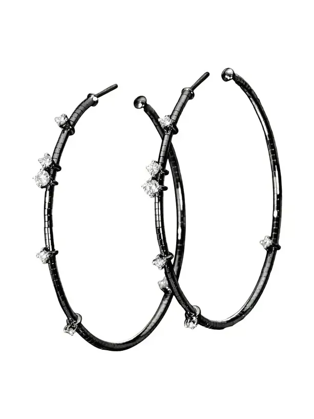 18K Black Gold and Titanium Diamond Hoop Earrings
