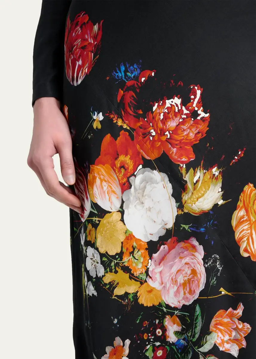 Dries Van Noten Floral Print Satin Long-Sleeve Midi Dress | Thumbnail 5 Dries Van Noten Floral Print Satin Long-Sleeve Midi Dress | Thumbnail 5