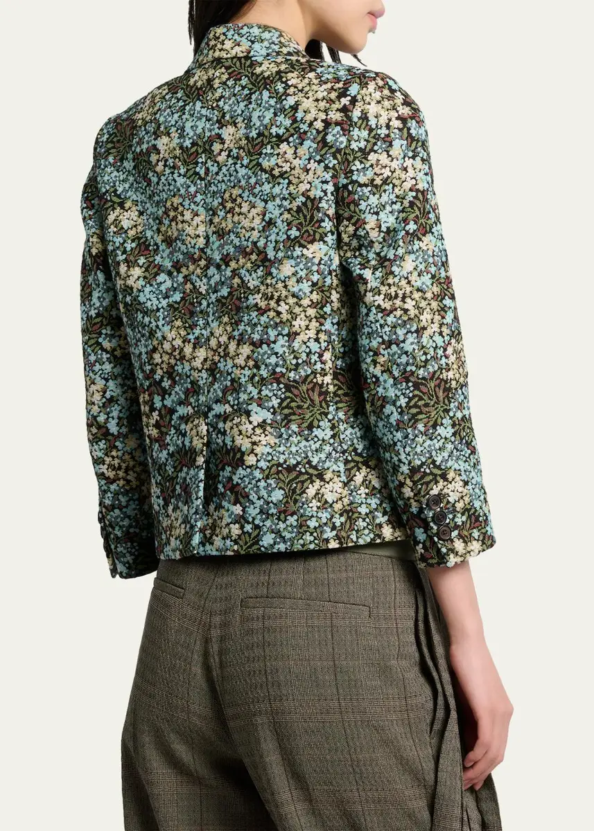 Dries Van Noten Floral Jacquard SIngle-Breasted Shrunken Jacket | Thumbnail 3 Dries Van Noten Floral Jacquard SIngle-Breasted Shrunken Jacket | Thumbnail 3