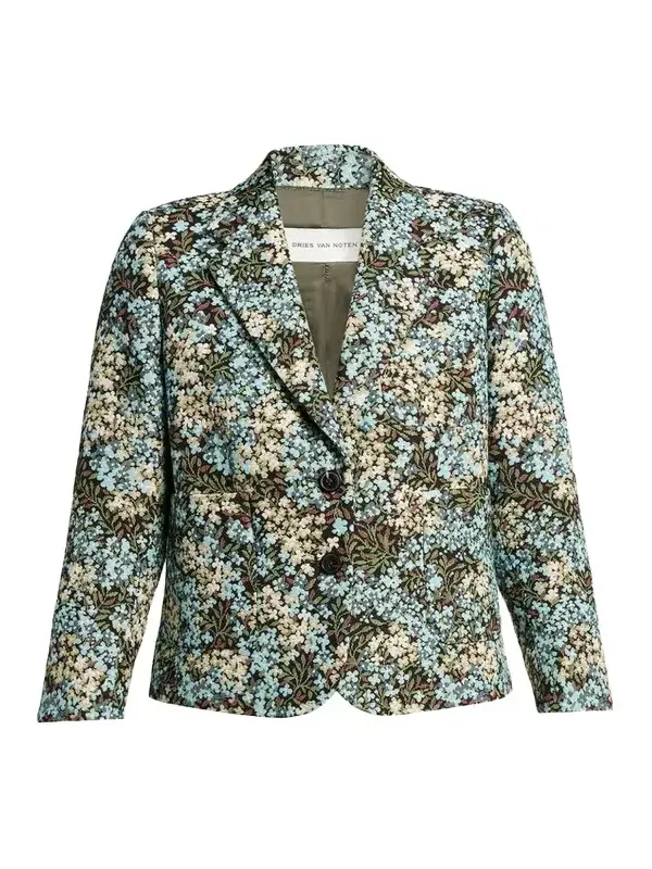 Floral Jacquard SIngle-Breasted Shrunken Jacket