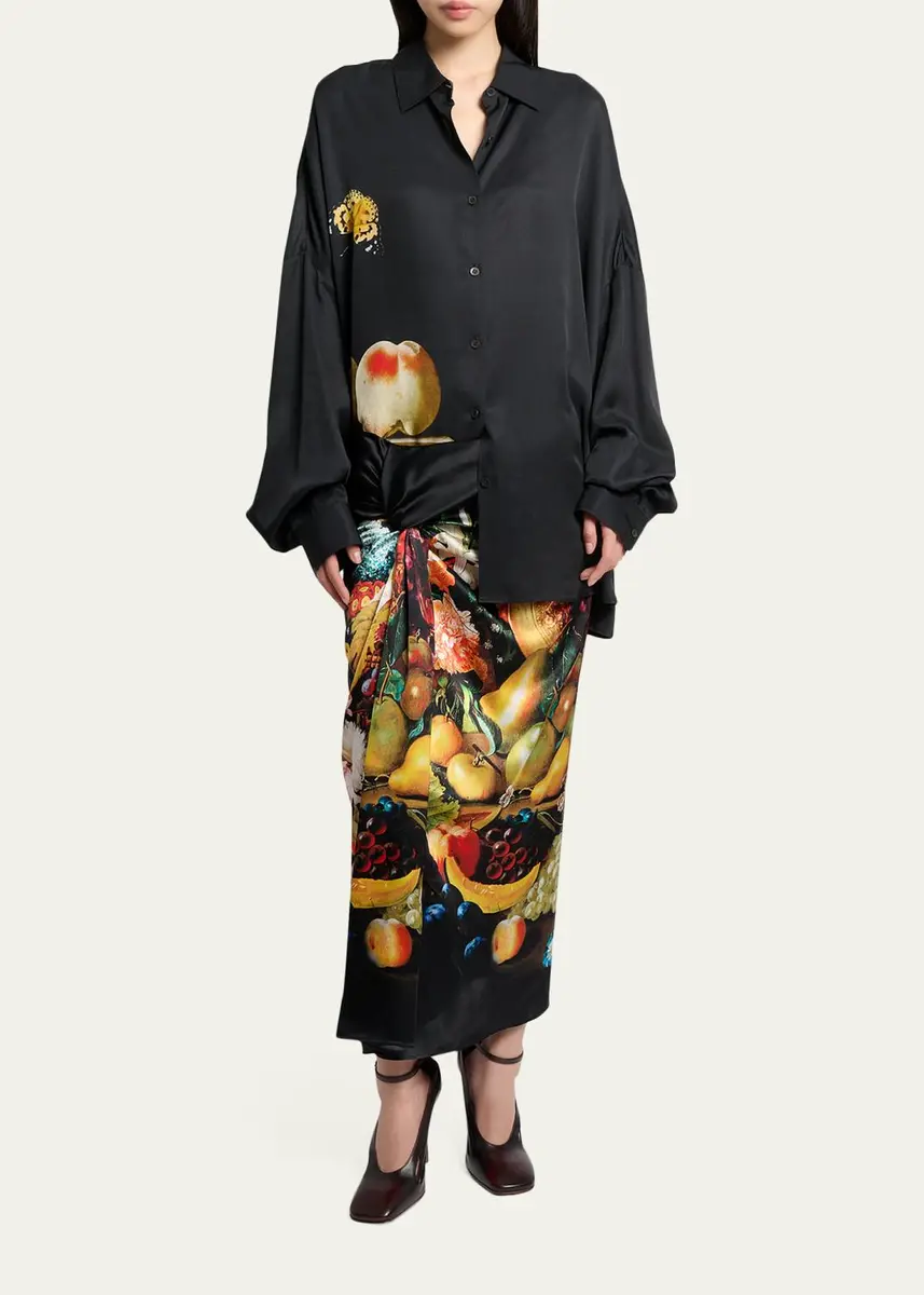 Dries Van Noten Printed Silk Twist-Front Maxi Skirt | Thumbnail 2