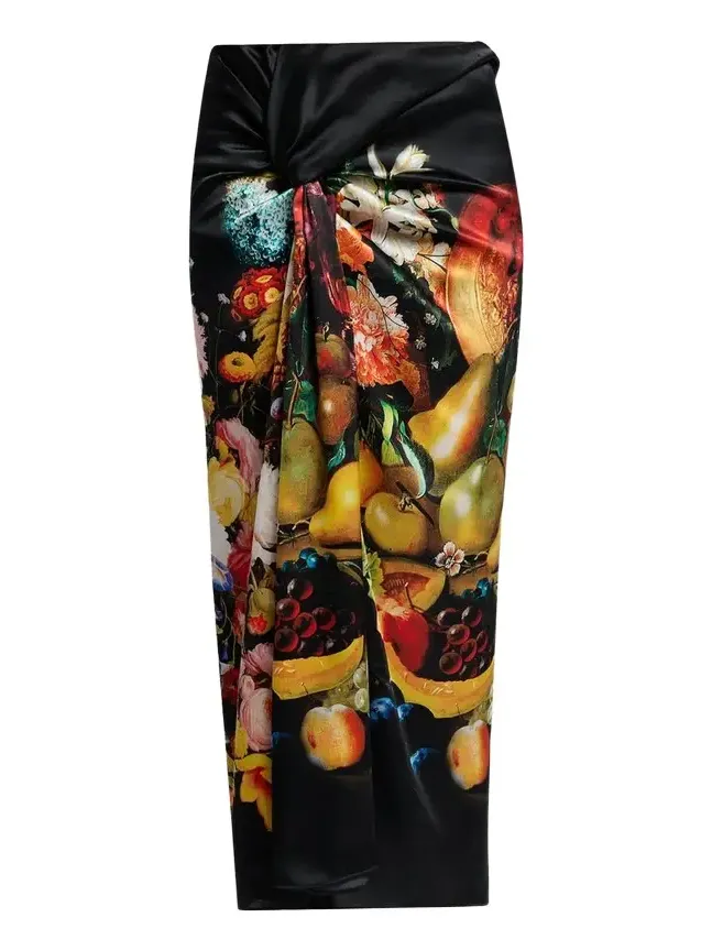 Printed Silk Twist-Front Maxi Skirt