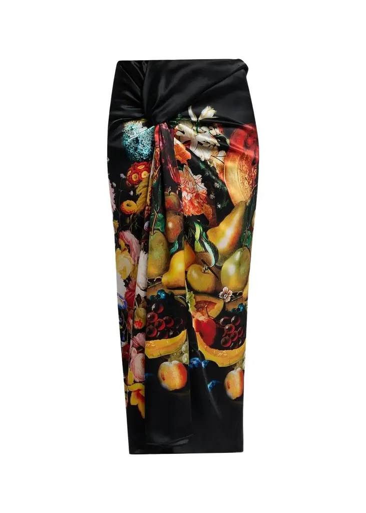 Dries Van Noten Printed Silk Twist-Front Maxi Skirt