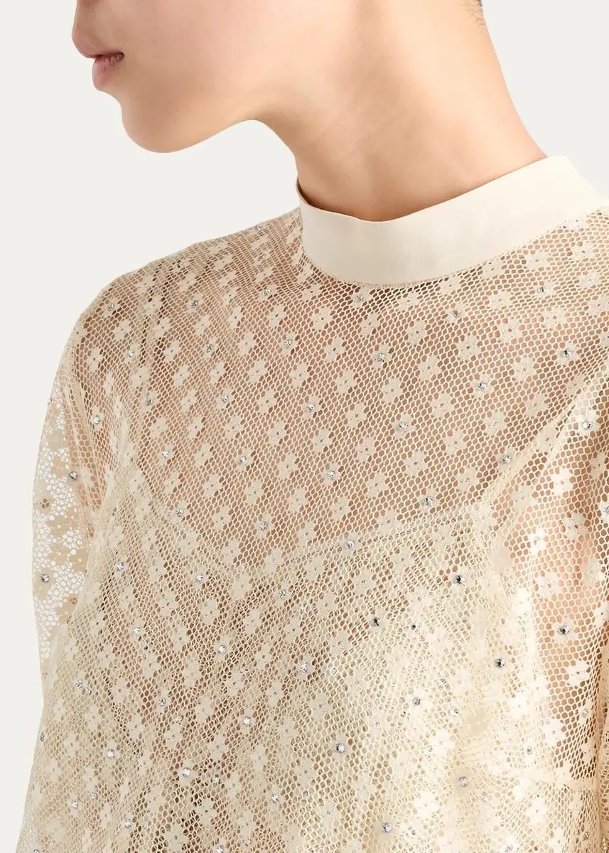 Prada Embellished Floral Mesh Top | Thumbnail 5