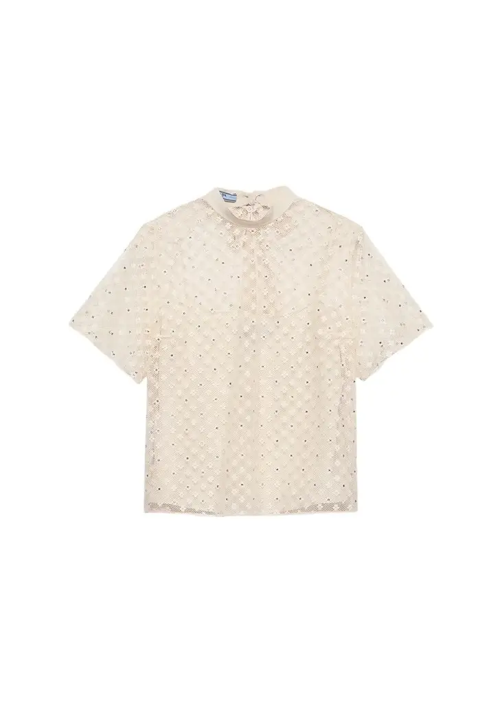 Prada Embellished Floral Mesh Top