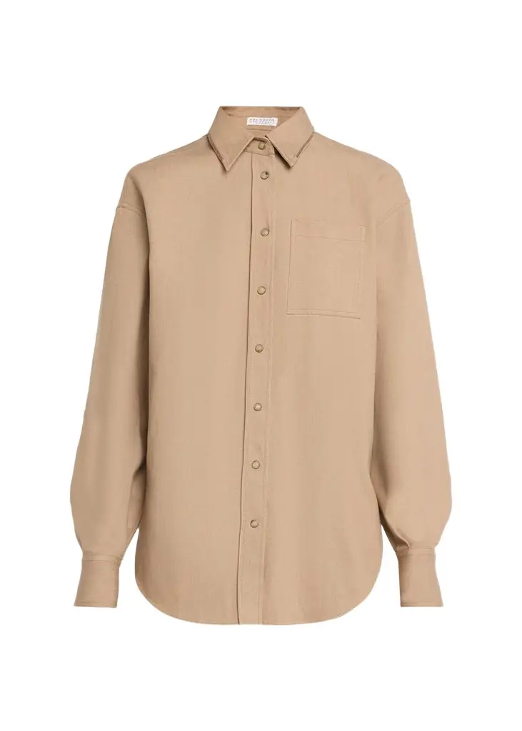 Sparkle Monili Twill Button-Down Shirt