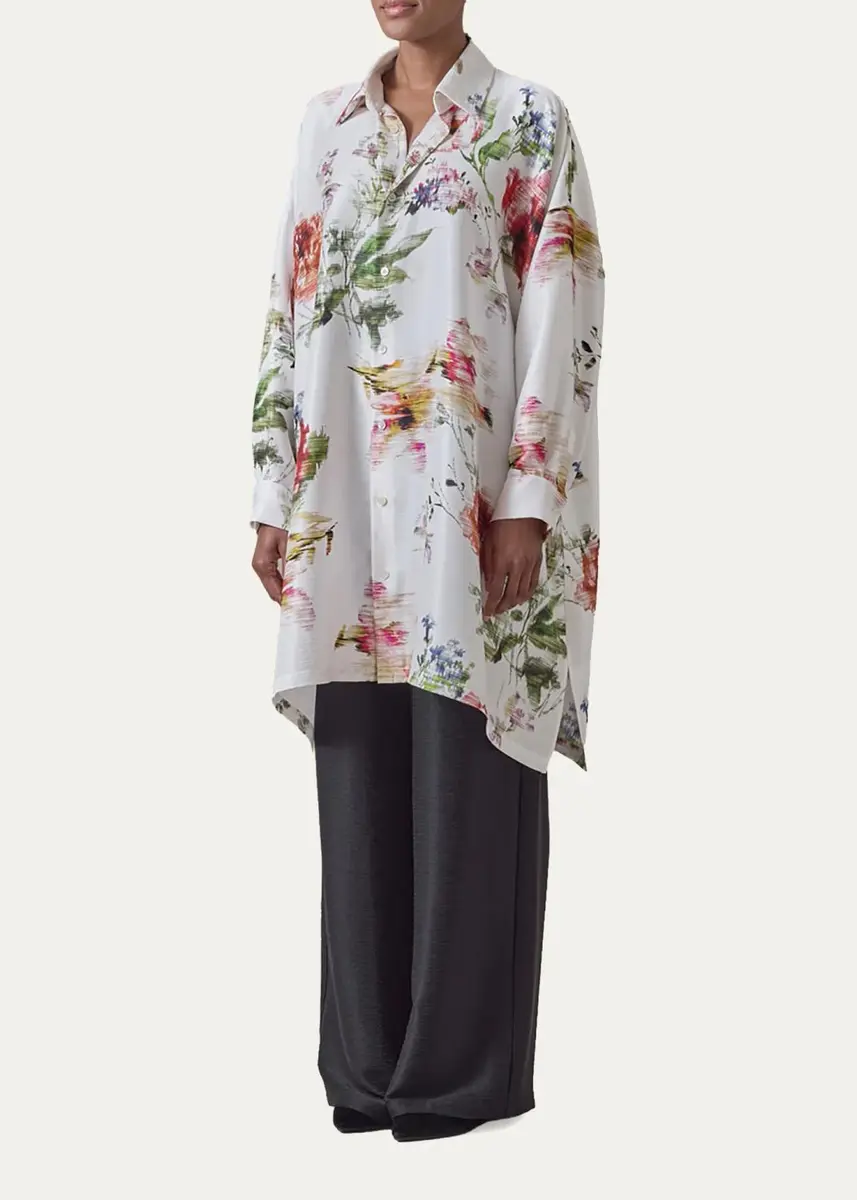 Eskandar Wide A-Line Shirt With Collar - Long Plus Length | Thumbnail 2 Eskandar Wide A-Line Shirt With Collar - Long Plus Length | Thumbnail 2