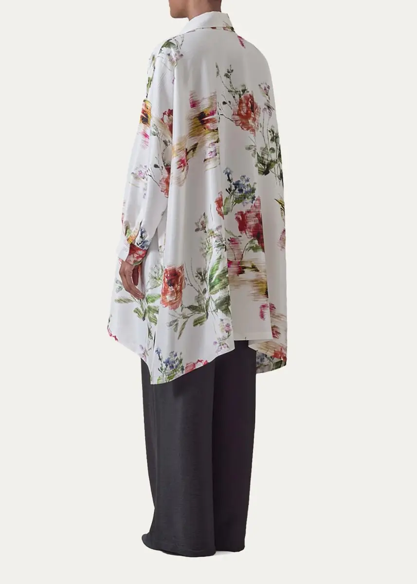 Eskandar Wide A-Line Shirt With Collar - Long Plus Length | Thumbnail 3 Eskandar Wide A-Line Shirt With Collar - Long Plus Length | Thumbnail 3