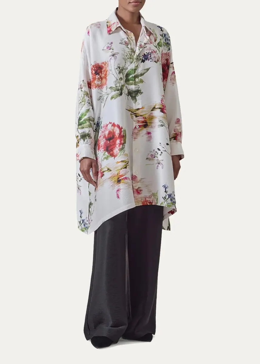Eskandar Wide A-Line Shirt With Collar - Long Plus Length | Thumbnail 4 Eskandar Wide A-Line Shirt With Collar - Long Plus Length | Thumbnail 4