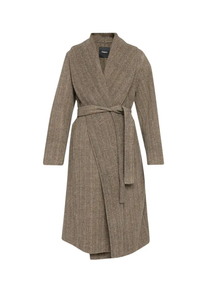 Theory Lux Herringbone Shawl Wrap Coat