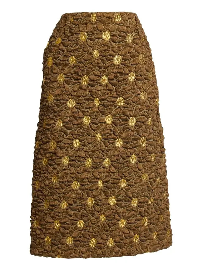 Floral Jacquard Linen-Blend Midi Skirt Floral Jacquard Linen-Blend Midi Skirt