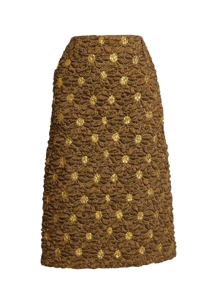Dries Van Noten Floral Jacquard Linen-Blend Midi Skirt