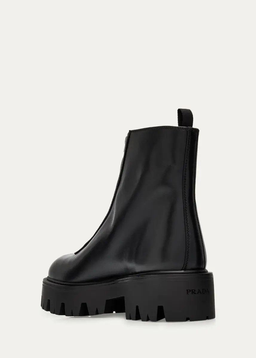 Prada 50mm Triangle Logo Leather Zip-Front Platform Ankle Boots | Thumbnail 2 Prada 50mm Triangle Logo Leather Zip-Front Platform Ankle Boots | Thumbnail 2