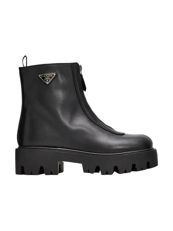 50mm Triangle Logo Leather Zip-Front Platform Ankle Boots 50mm Triangle Logo Leather Zip-Front Platform Ankle Boots