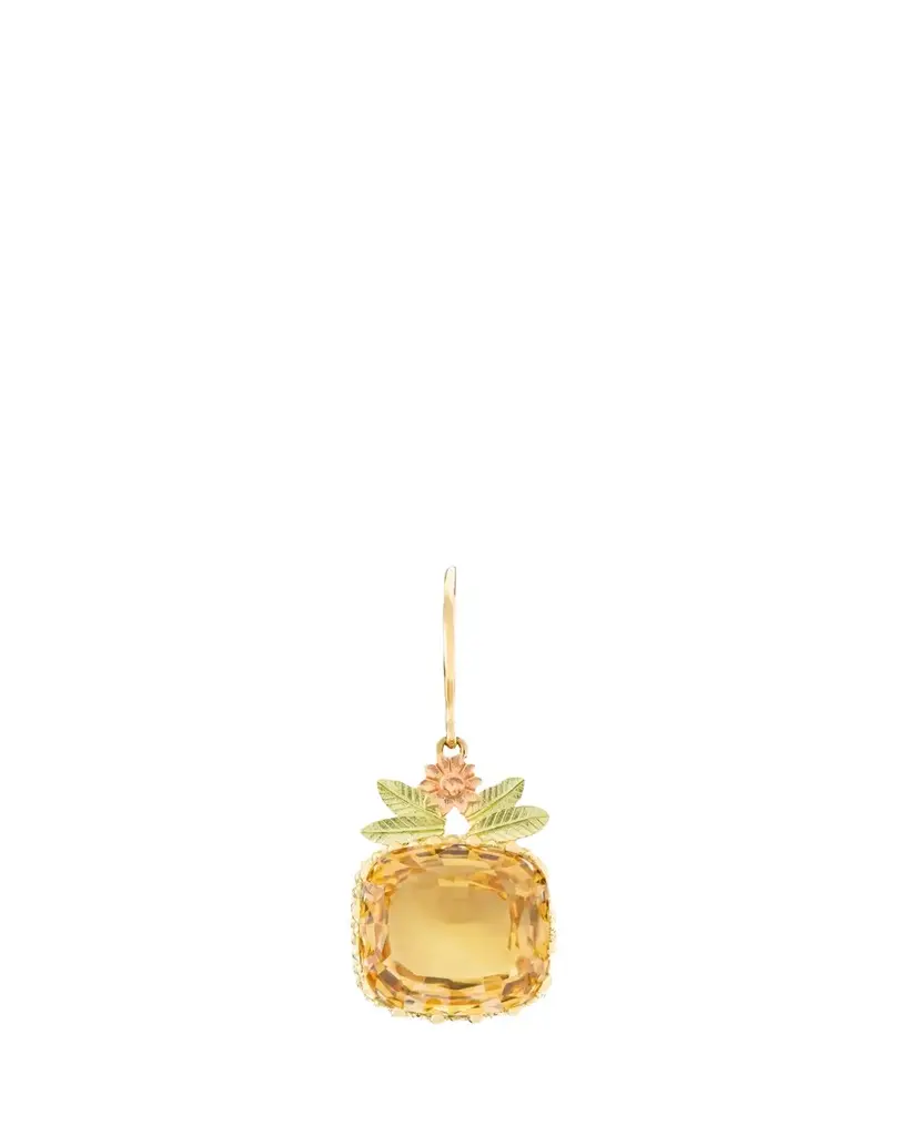 18K Yellow Gold Pierreries Citrine Earring with Up Style, Single 18K Yellow Gold Pierreries Citrine Earring with Up Style, Single
