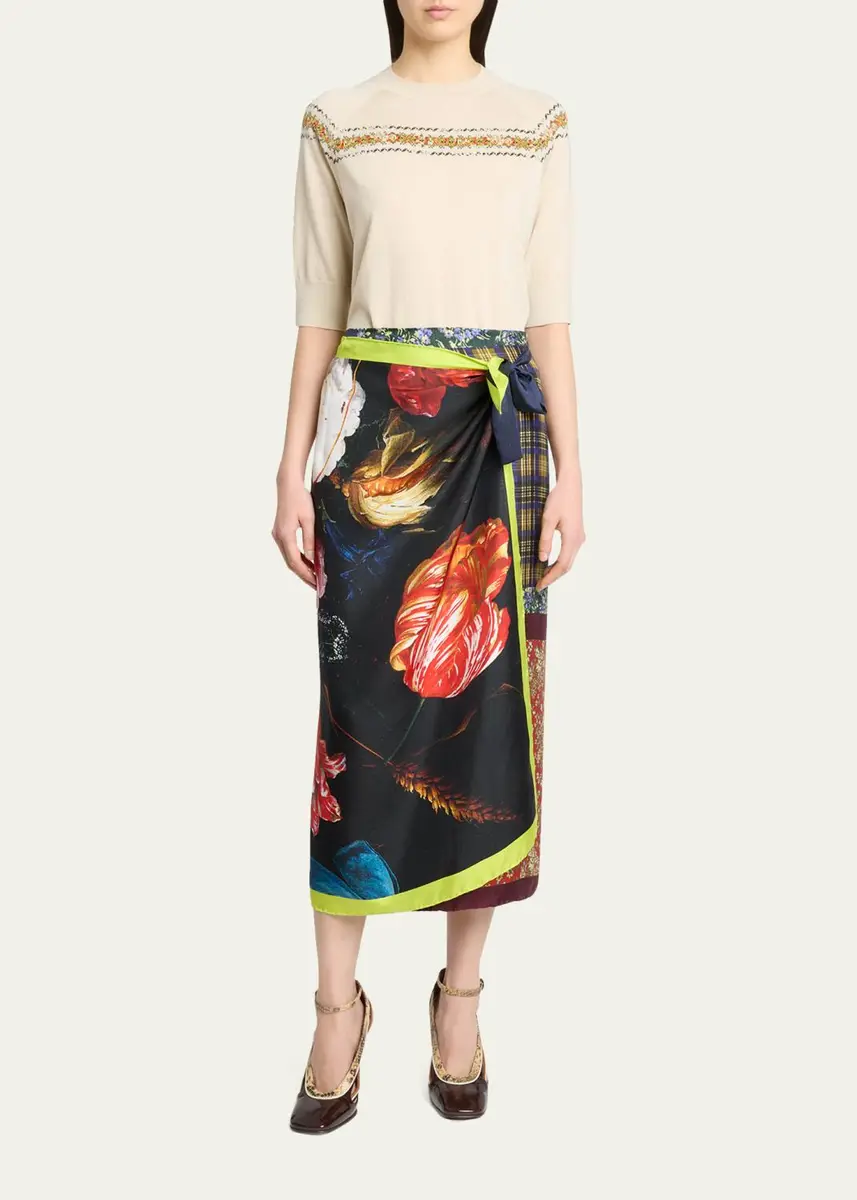 Dries Van Noten Mixed-Print Silk Midi Wrap Skirt | Thumbnail 2 Dries Van Noten Mixed-Print Silk Midi Wrap Skirt | Thumbnail 2
