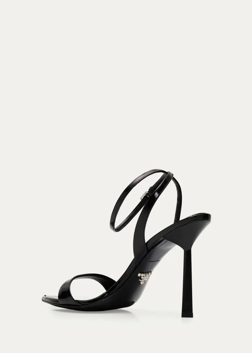Prada 100mm Triangle Logo Leather Ankle-Strap Sandals | Thumbnail 4 Prada 100mm Triangle Logo Leather Ankle-Strap Sandals | Thumbnail 4