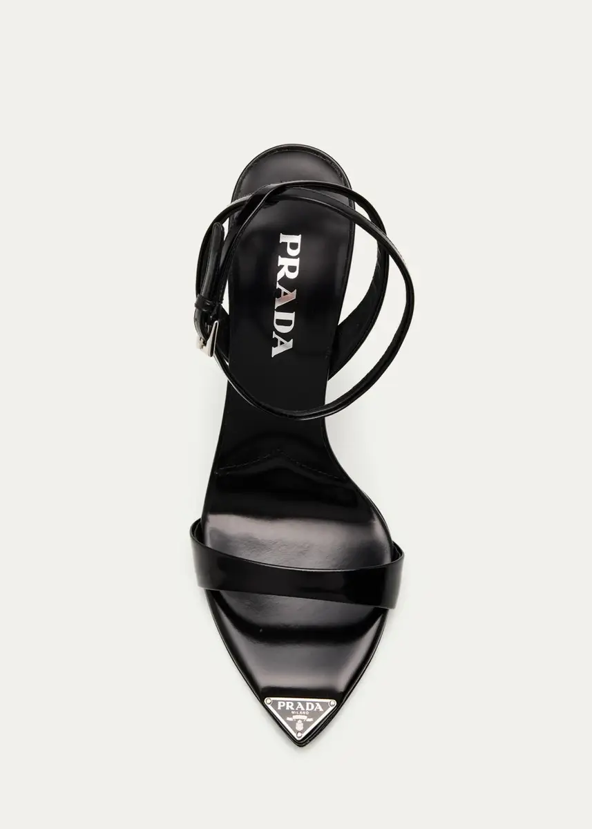 Prada 100mm Triangle Logo Leather Ankle-Strap Sandals | Thumbnail 5 Prada 100mm Triangle Logo Leather Ankle-Strap Sandals | Thumbnail 5