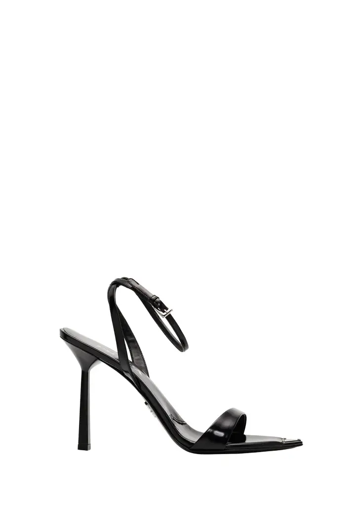 Prada 100mm Triangle Logo Leather Ankle-Strap Sandals