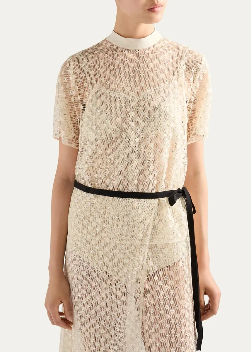 Prada Embellished Floral Mesh Midi Dress | Thumbnail 4 Prada Embellished Floral Mesh Midi Dress | Thumbnail 4