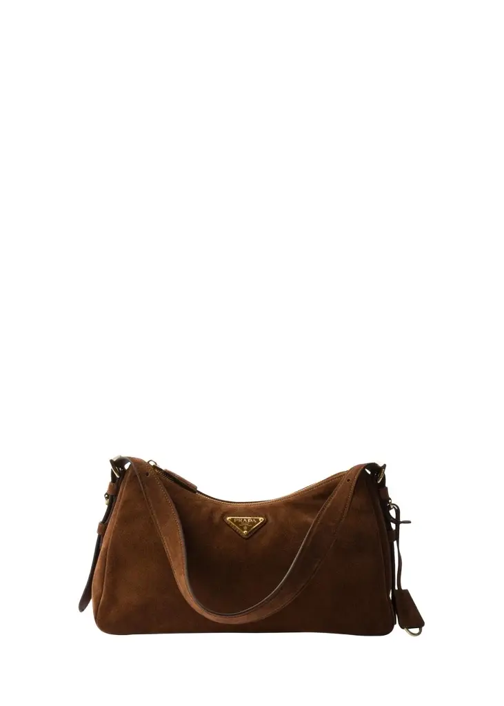 Prada Aimee Medium Zip Suede Shoulder Bag