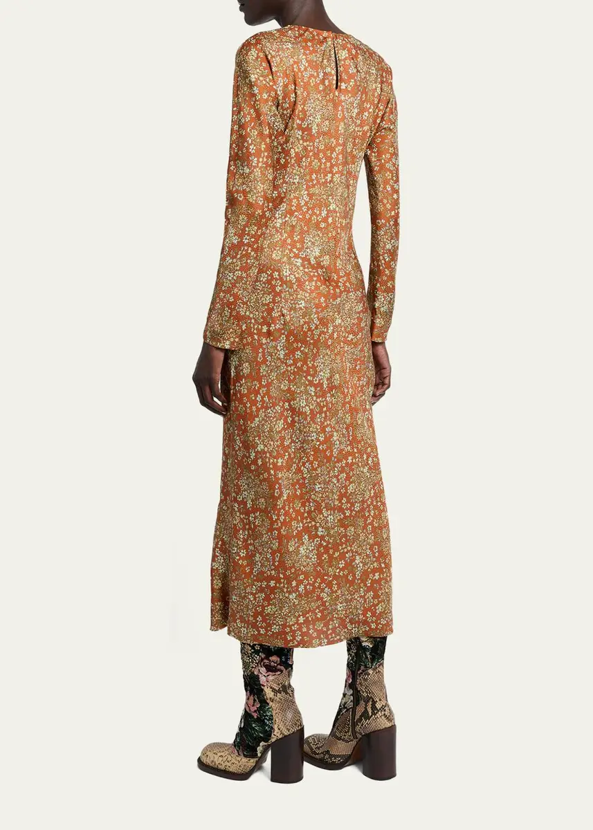 Dries Van Noten Floral Satin Long-Sleeve Midi Dress | Thumbnail 3 Dries Van Noten Floral Satin Long-Sleeve Midi Dress | Thumbnail 3