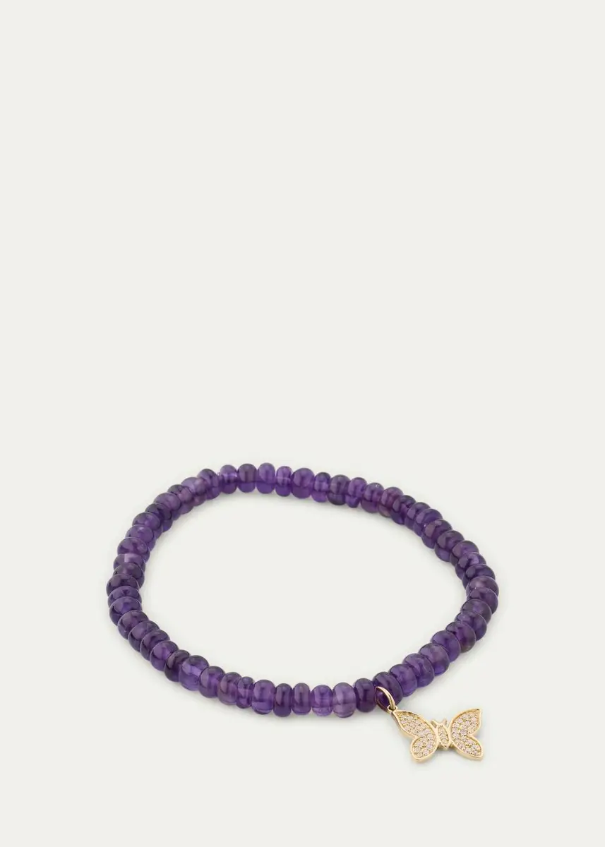 Sydney Evan 14K Mini Diamond Pave Butterfly on Amethyst Stretch Bracelet | Thumbnail 2 Sydney Evan 14K Mini Diamond Pave Butterfly on Amethyst Stretch Bracelet | Thumbnail 2
