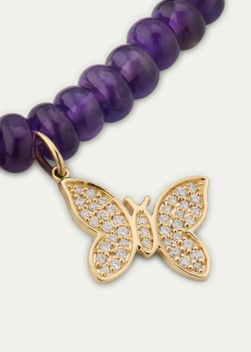 Sydney Evan 14K Mini Diamond Pave Butterfly on Amethyst Stretch Bracelet | Thumbnail 3 Sydney Evan 14K Mini Diamond Pave Butterfly on Amethyst Stretch Bracelet | Thumbnail 3