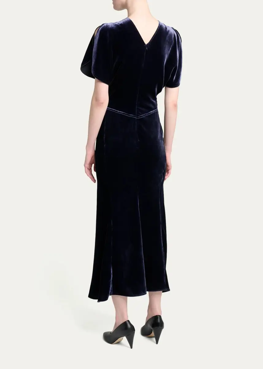 Victoria Beckham Bela Ruched Velvet Midi Dress | Thumbnail 3 Victoria Beckham Bela Ruched Velvet Midi Dress | Thumbnail 3