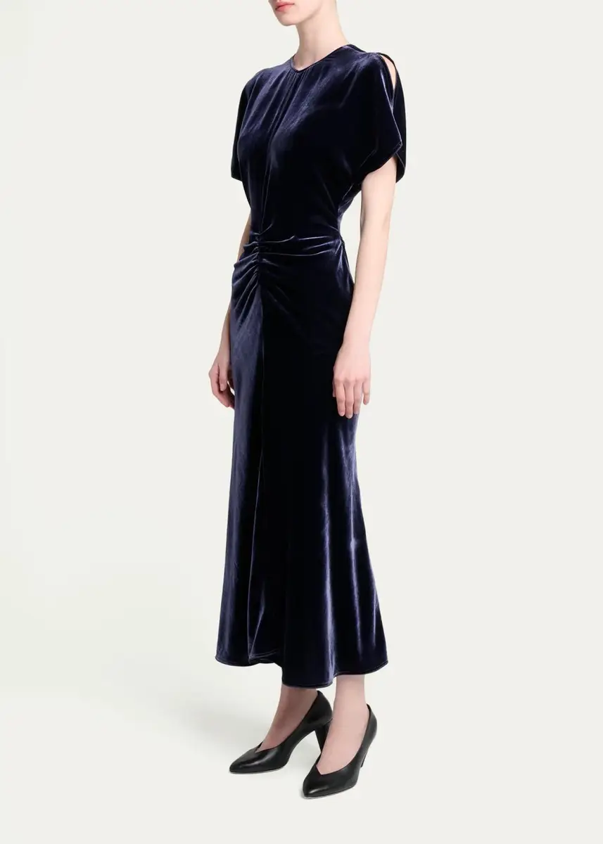 Victoria Beckham Bela Ruched Velvet Midi Dress | Thumbnail 4 Victoria Beckham Bela Ruched Velvet Midi Dress | Thumbnail 4