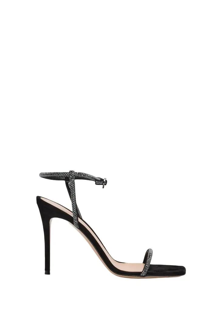 Gianvito Rossi 95mm Suede Crystal Ankle-Strap Sandals